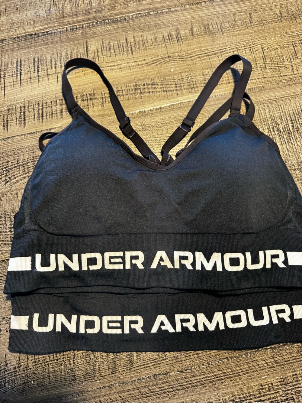 Set of 2 Under Armour Black Logo Elastic Band Sports Bra Size XL